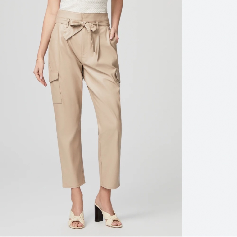 Paige Tami Faux Leather Pant Womens 12 Taupe Ankle Cropped Belted